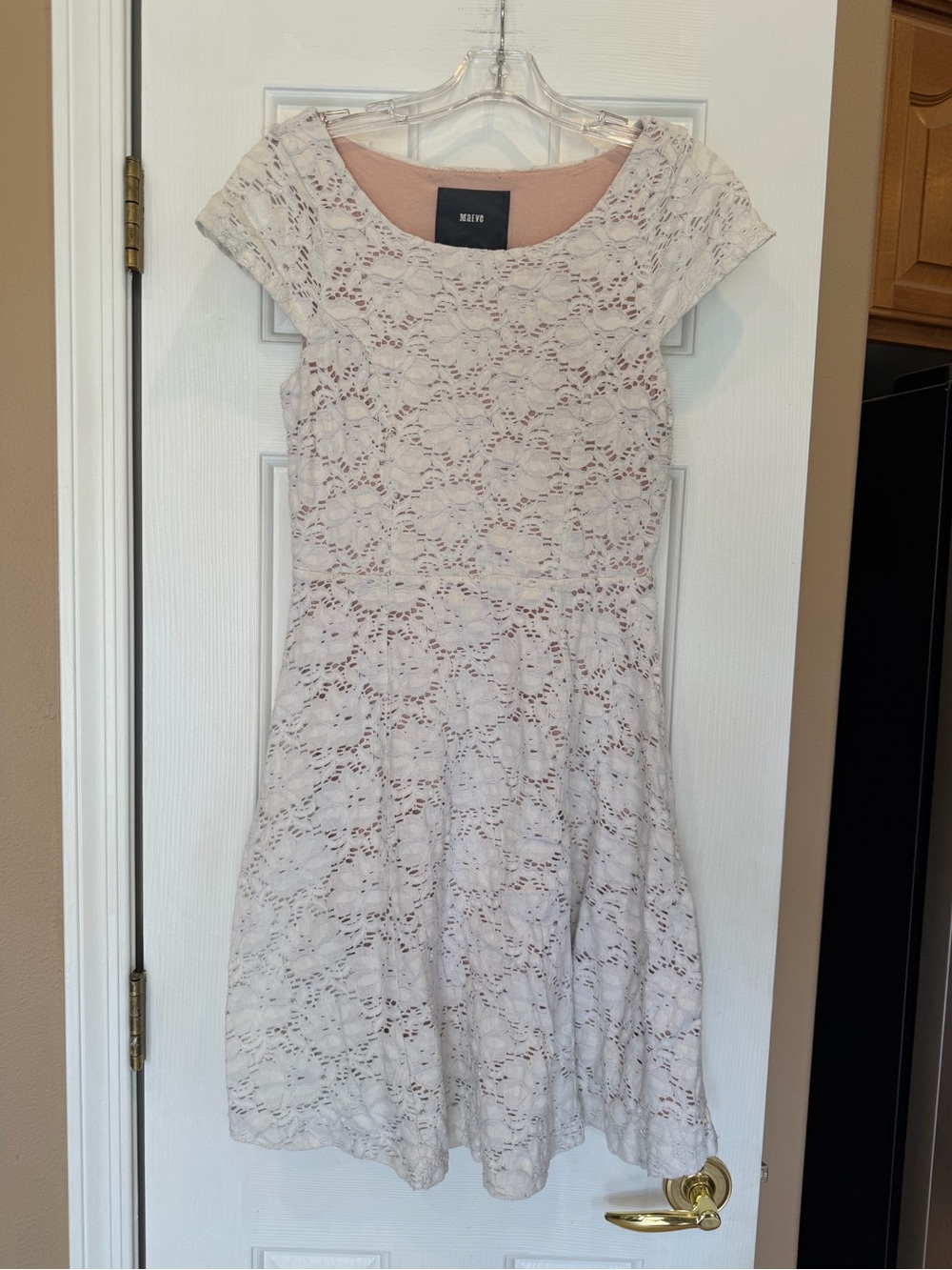 Maeve Crochet White Laced Up Doily Cottagecore Dress Size Small Stretchy Short
